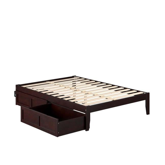Colorado Full/Double Espresso Wood Frame Bed with Upholstered Drawers