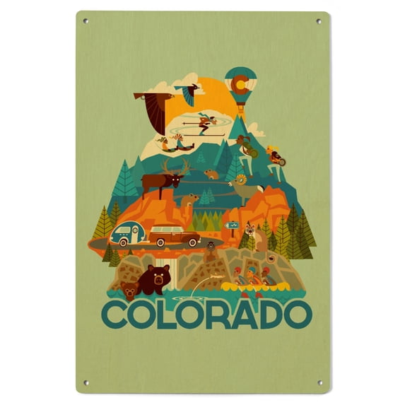 Colorado, Geometric, Contour Birch Wood Wall Sign (6x9 Rustic Home Decor, Ready to Hang Art)