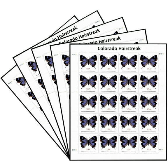 Colorado Hairstreak USPS 2 Ounce Postage Stamp 5 Sheets of 20 US First Class Forever Non-Machineable Butterfly Wedding Celebration Anniversary Flowers Party (100 Stamps)