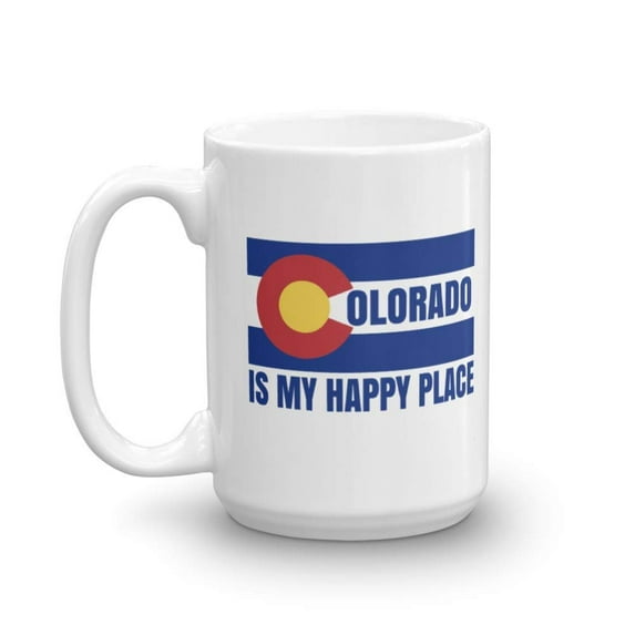 Colorado Is My Happy Place Logo Art Coffee & Tea Gift Mug Cup For Youth Coloradans From Denver, Boulder, Aspen & Loveland (15oz)