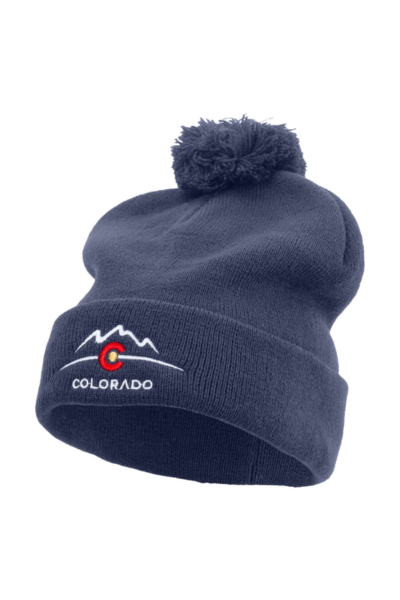 Colorado Logo Embroidered Pom Acrylic Cuff Long Beanie - Navy OSFM