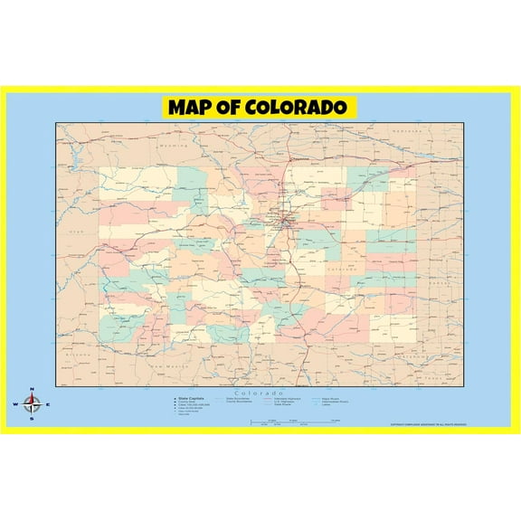 Colorado Map Poster - Laminated Wall Map - Style C - 36x60 - Ideal for Classrooms and Homes – Features Bright Colors and Vivid Imagery