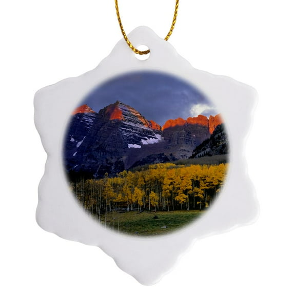 3drose, Colorado, Maroon Bells. Jagged Mountain Peaks - Us06 Rer0031 - Ric Ergenbright, 3 inch Snowflake Porcelain Ornament