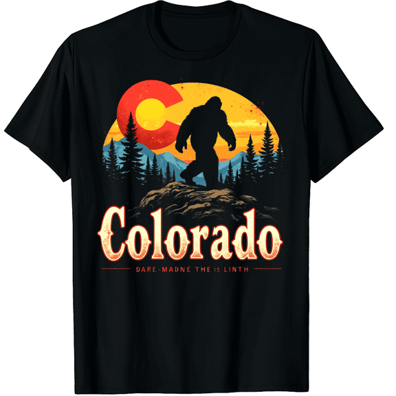 Colorado Mountain Hiking Bigfoot Camping Retro 80s Sasquatch Graphic Black T-Shirt for Men and Women