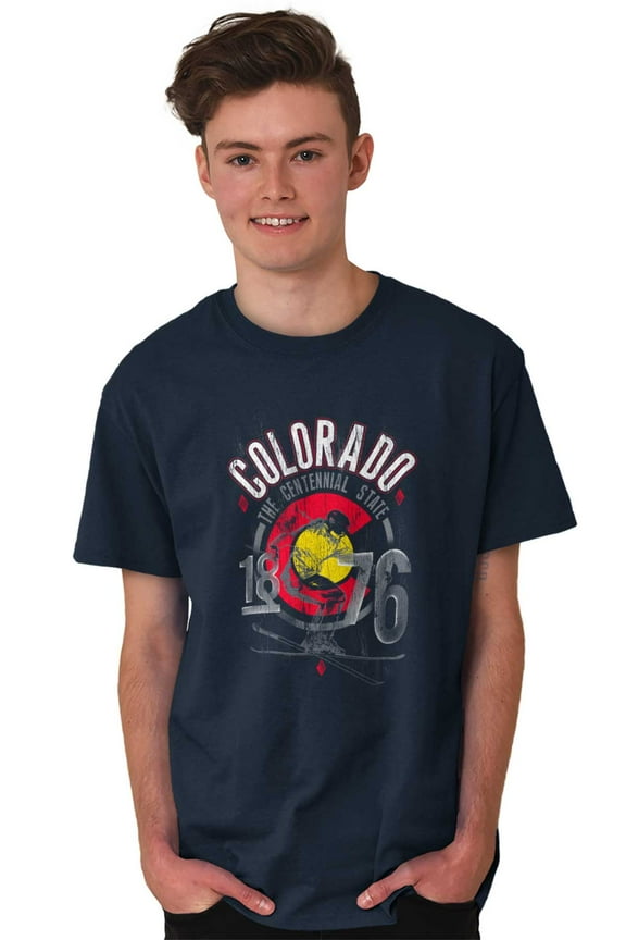 Colorado Mountain Skier State Flag Men's Graphic T Shirt Tees Brisco Brands S