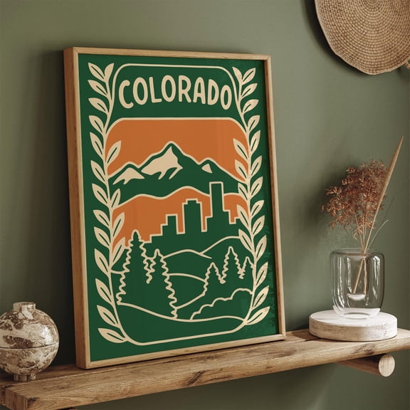 Colorado Mountain Skyline Poster, Retro Travel Wall Art, Denver Landscape Print, Unframed Poster Size 16x24