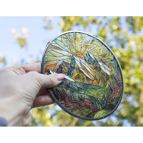 Colorado Mountain Sunset Range Stained Glass Suncatcher Housewarming Window Decor Gift