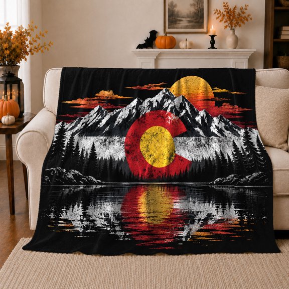 Colorado Mountain Wilderness Autumn Lake Scene, Peaceful Mountain Lake Scene, Warm Flannel Blanket for Cabin and Lodge, Outdoor Lovers Thanksgiving Gift, Rustic Home Decor
