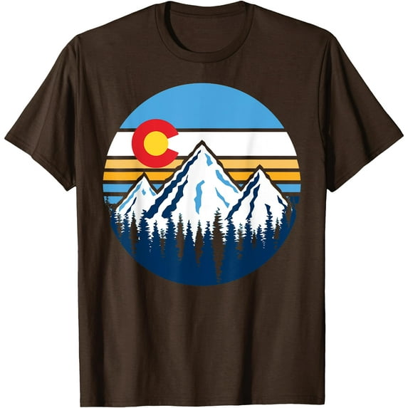 Colorado Mountains Retro Vintage Vibe Design Softstyle Unisex T-Shirt,Dark Chocolate Color,Size L