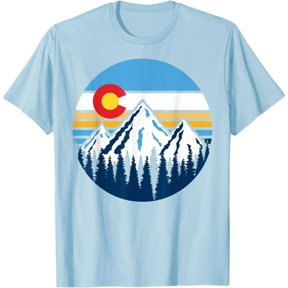 Colorado Mountains Retro Vintage Vibe Design Softstyle Unisex T-Shirt,Light Blue Color,Size 3XL