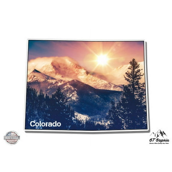 Colorado Mountains Sunrise Winter Rockies - 8" Vinyl Sticker - For Car Laptop I-Pad - Waterproof Decal