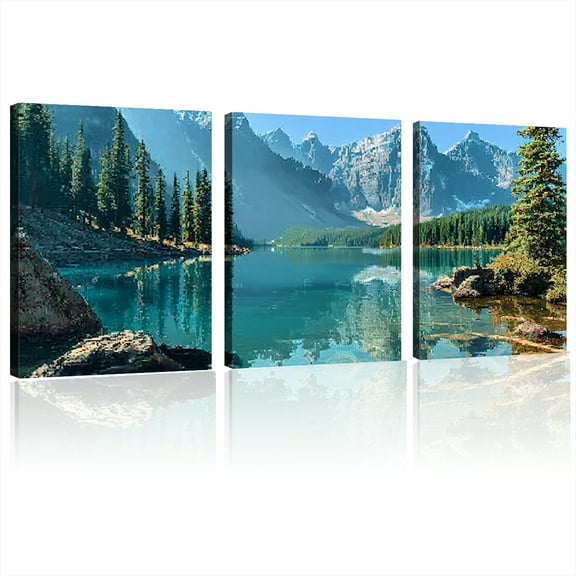 Colorado Mural, Snow Capped Mountains And Moran Lake National Park, Landscape Modern Art Artwork Oil Painting, Canvas Print, Living Room Home Decoration Painting 12*16inch*3pcs