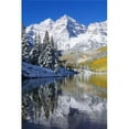 thumbnail image 1 of Colorado  Near Aspen  Landscape Of Maroon Lake And On Maroon Bells In Distance  Early Snow. Poster Print, 1 of 2