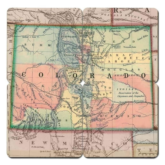 TORCHED Drink Beer Coaster Set of 4 | Colorado Old World Map Coaster 4"x4" | Multicolor
