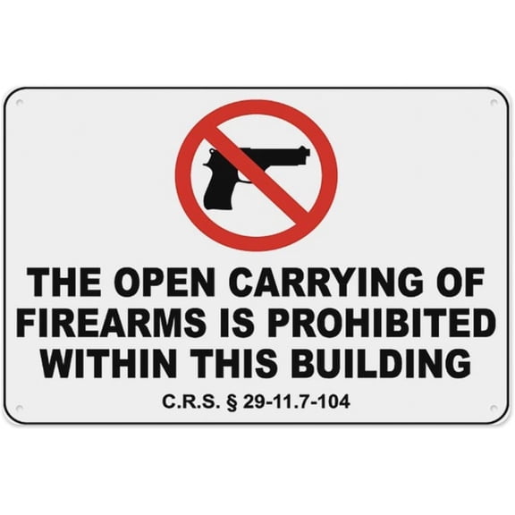 Colorado Open Carrying Of Firearms Is Prohibited Sign 8"x12" - Aluminum Tin Warning for Home Outdoor Garden, Weatherproof Security Decor for Colorado