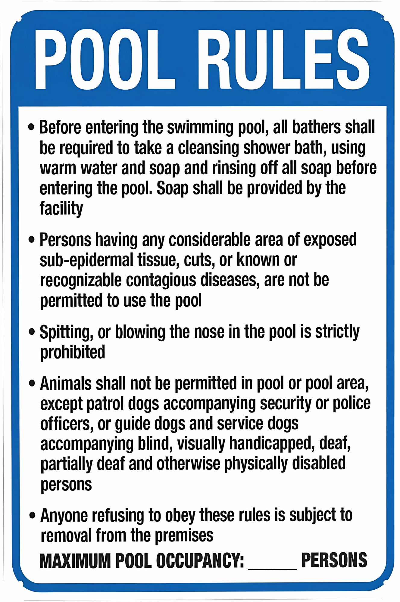 Colorado Pool Rules Sign - 8