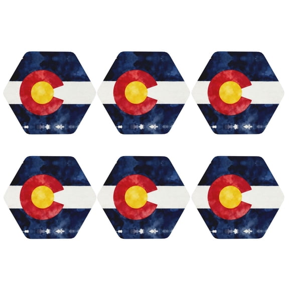Colorado Print Leather Drink Coasters for Drinks (6 Pack) for Tabletop Protection Hexagon