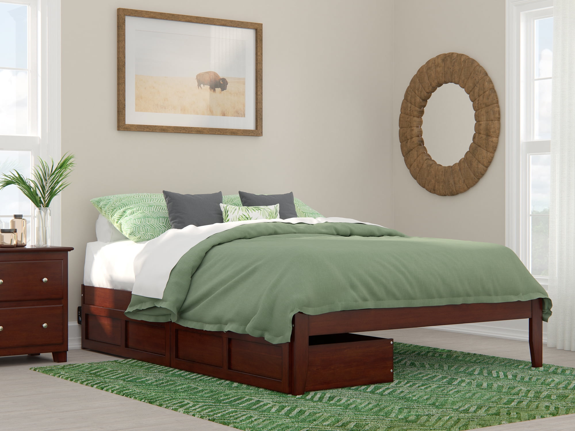 Colorado Captain's Queen Bed with Upholstered Headboard and Storage Drawers
