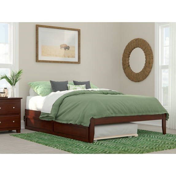 Colorado Queen Bed with USB Turbo Charger and Twin Extra Long Trundle in Walnut