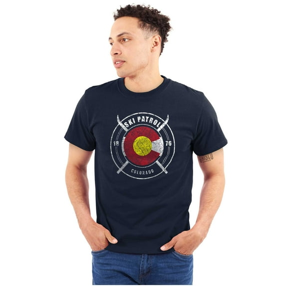 Colorado Retro Ski Patrol Distressed Men's Graphic T Shirt Tees Brisco Brands L