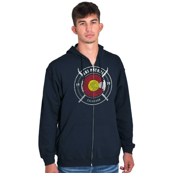 Colorado Retro Ski Patrol Distressed Unisex Fleece Graphic Zip Up Hoodie Brisco Brands 2X