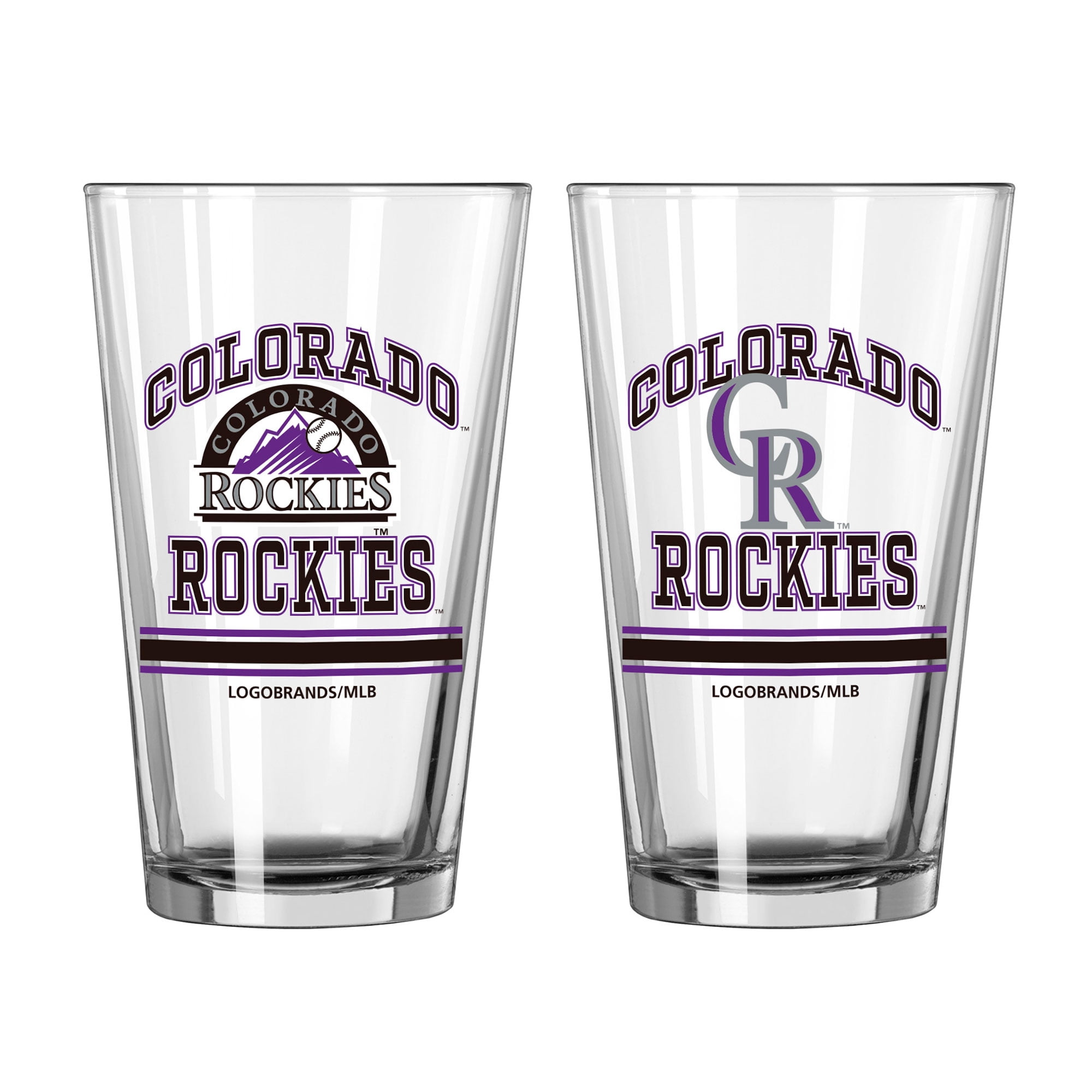 Logo Brands Colorado Rockies Two-Pack Gridiron Stained 16oz. Pint Glass Set