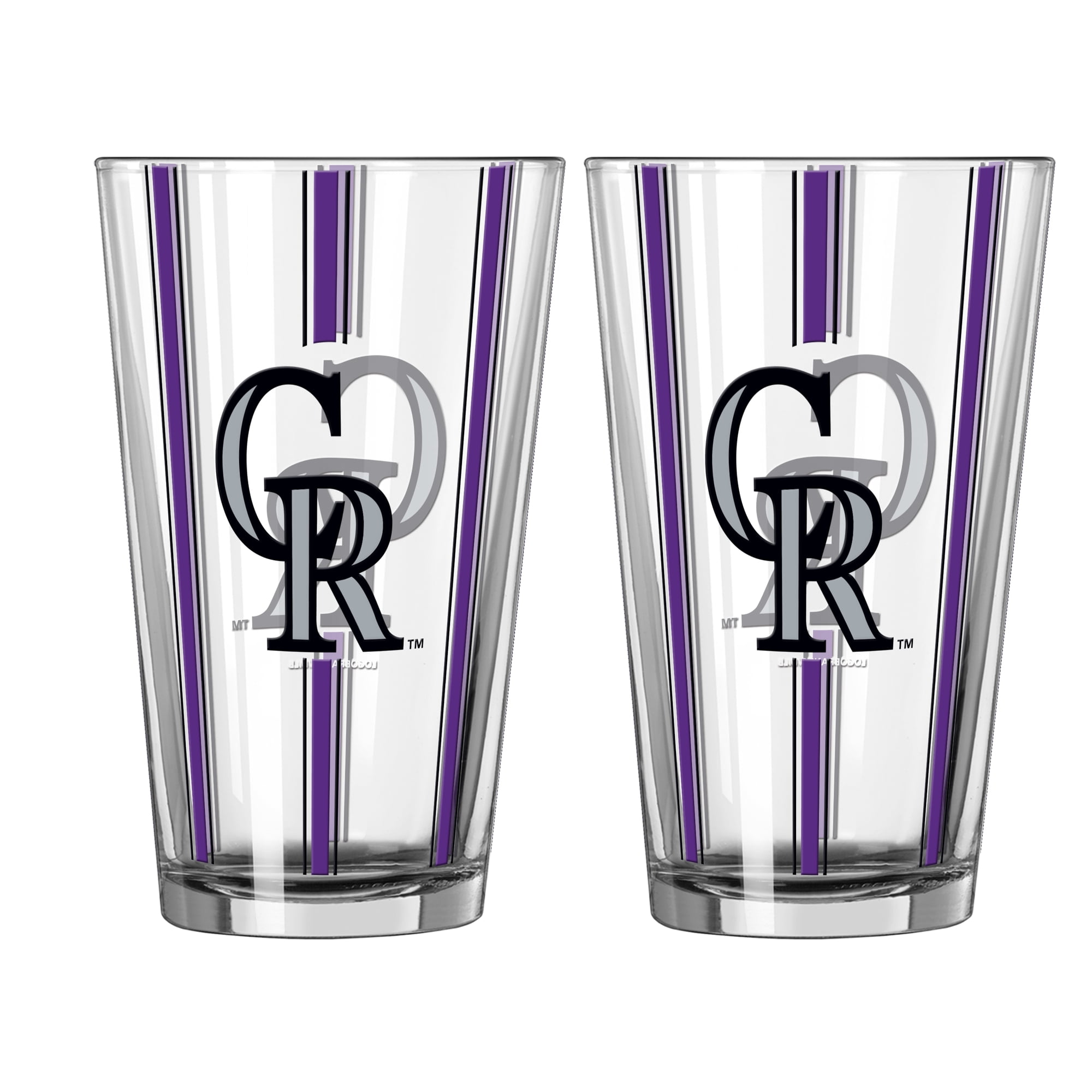 Logo Brands Colorado Rockies 2-Pack 16oz. Vertical Stripe Stained Pint Glass Set