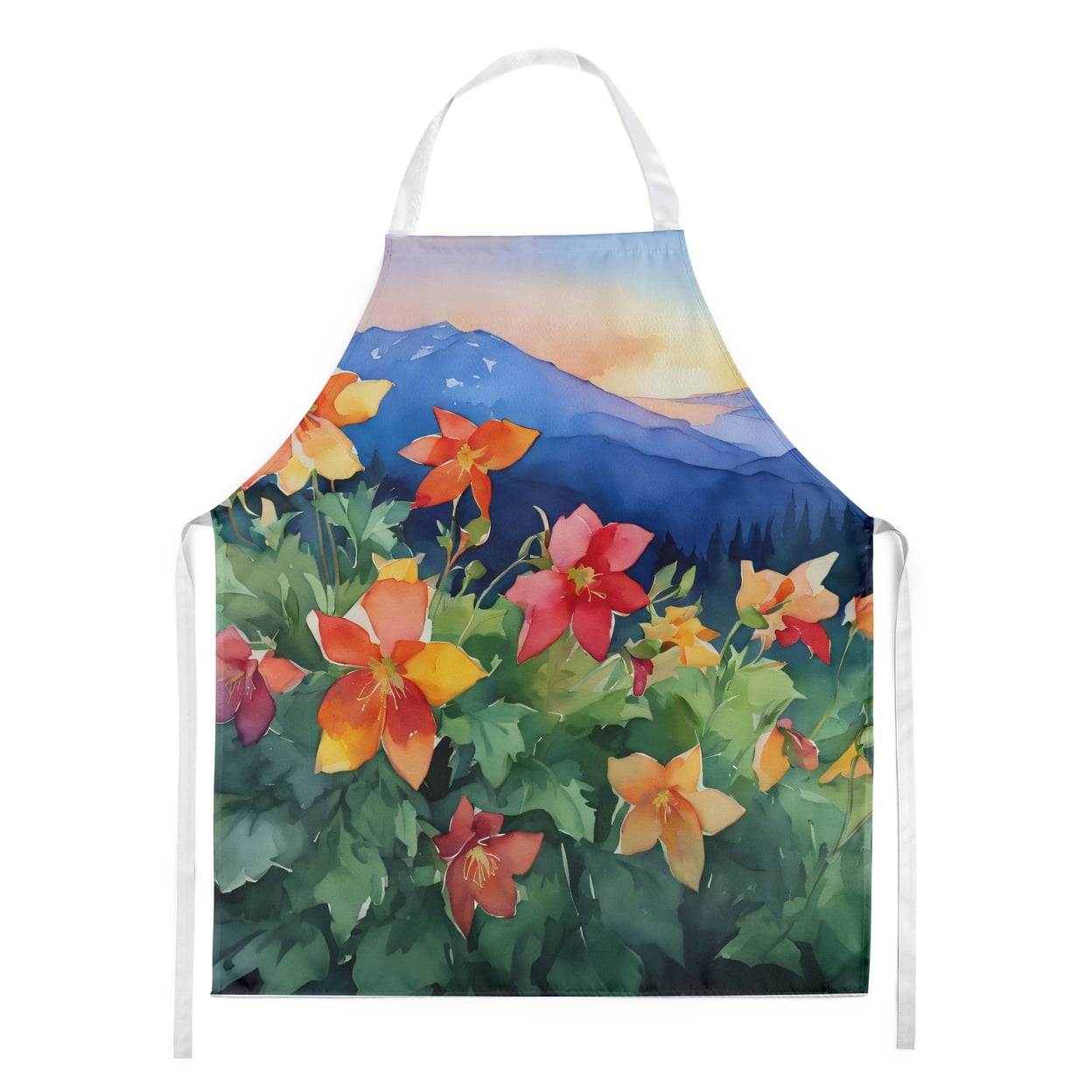 Colorado Rocky Mountain Columbine in Watercolor Apron 27 in x 30 in