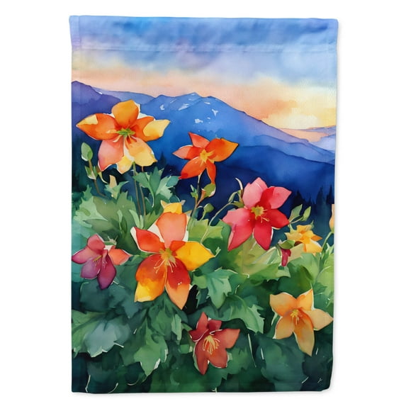 Colorado Rocky Mountain Columbine in Watercolor House Flag 28 in x 40 in