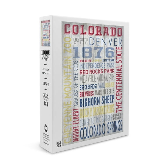 Colorado, Rustic Typography (1000 Piece Puzzle, Size 19x27, Challenging Jigsaw Puzzle for Adults and Family, Made in USA)