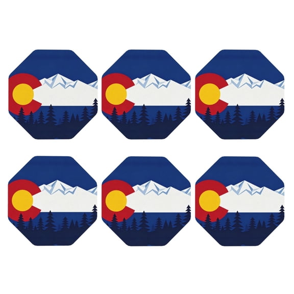 Colorado Snow Mountain Leather Drinks Coasters Suitable for Various Cups Set of 6 Octagon
