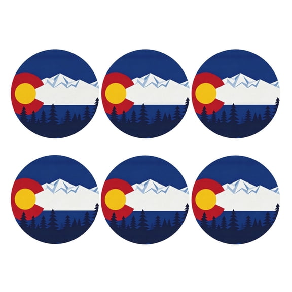 Colorado Snow Mountain Leather Drinks Coasters Suitable for Various Cups Set of 6 Round Shape