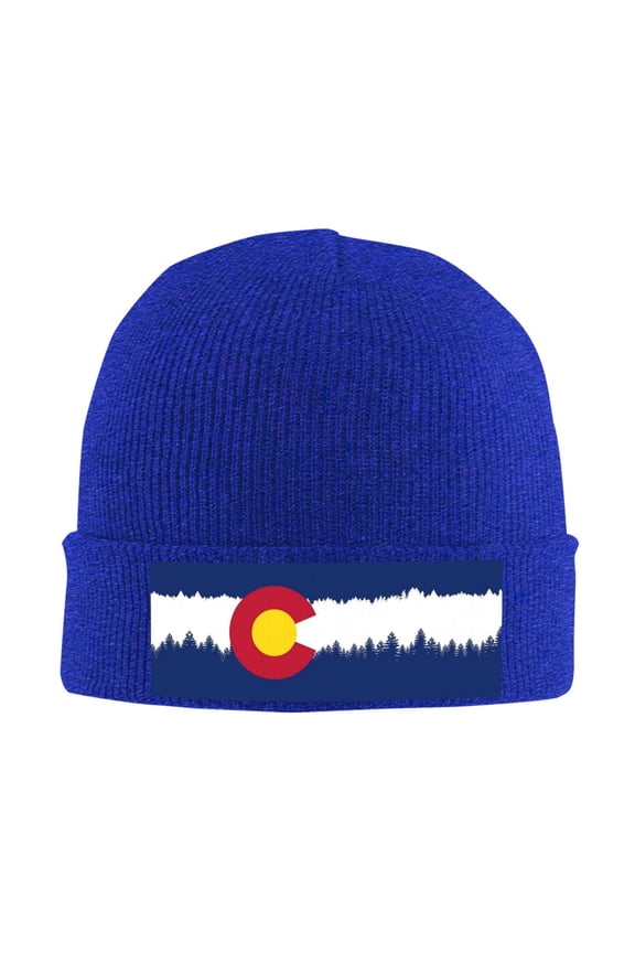 Colorado Snow Mountain Winter Beanie Hats for Men Women Warm Cozy Knitted Cuffed Skull Cap Blue