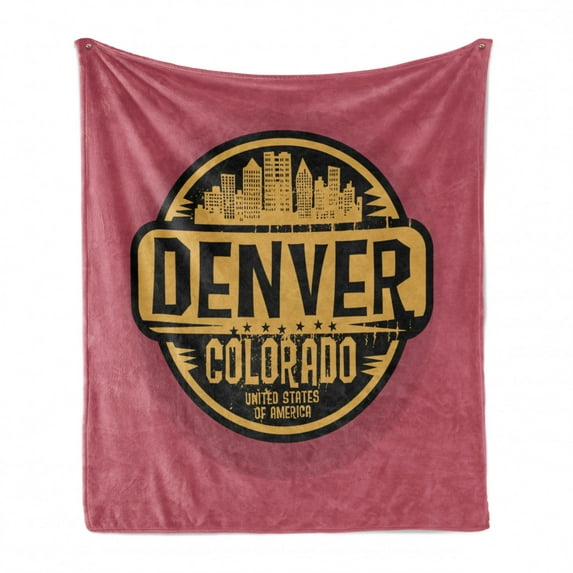 Colorado Soft Flannel Fleece Blanket, United States of America Denver Grunge Pattern National City Theme, Cozy Plush for Indoor and Outdoor Use, 50" x 70", Mustard Black Dried Rose, by Ambesonne