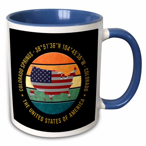 3drose, Colorado Springs, Colorado, Geographic Coordinates, Usa Map, Flag, 11oz Two-tone Blue Mug