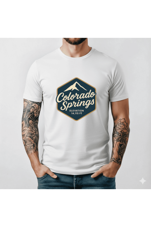 Colorado Springs Mountain Elevation Graphic Casual Apparel T Shirt Top,for unisex up to 5XL