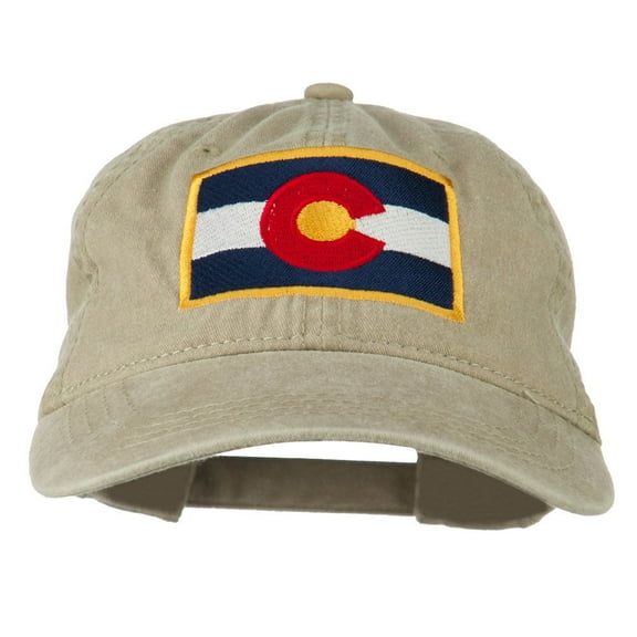 Colorado State Flag Embroidered Washed Buckle Cap - Khaki OSFM