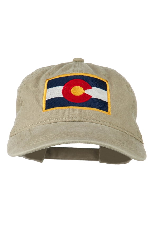 Colorado State Flag Embroidered Washed Buckle Cap - Khaki OSFM