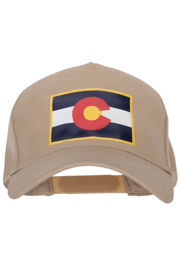 Colorado State Flag Heat Transfer 5 Panel Pro Style Twill Brushed Cap - Khaki OSFM