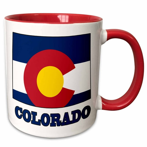3drose, Colorado State Flag in the Outline Map and Letters of Colorado, 15oz Two-tone Red Mug