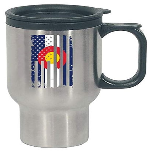 Colorado State Flag Stainless Steel Travel Mug - Mountain Snow Design