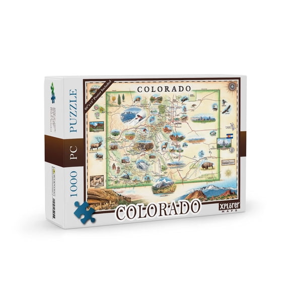 Colorado State Map Cardboard Jigsaw Puzzle - 1000 Pieces, Hand-Illustrated - Educational, Family Activity, Ages 7+, Includes Poster - 25.4 x 19.8