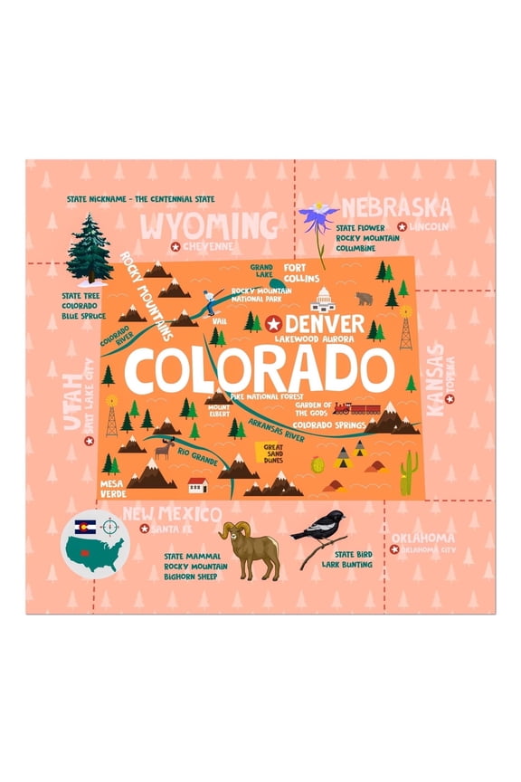 Colorado State Map Tapestry – 60" x 59" Educational Wall Hanging