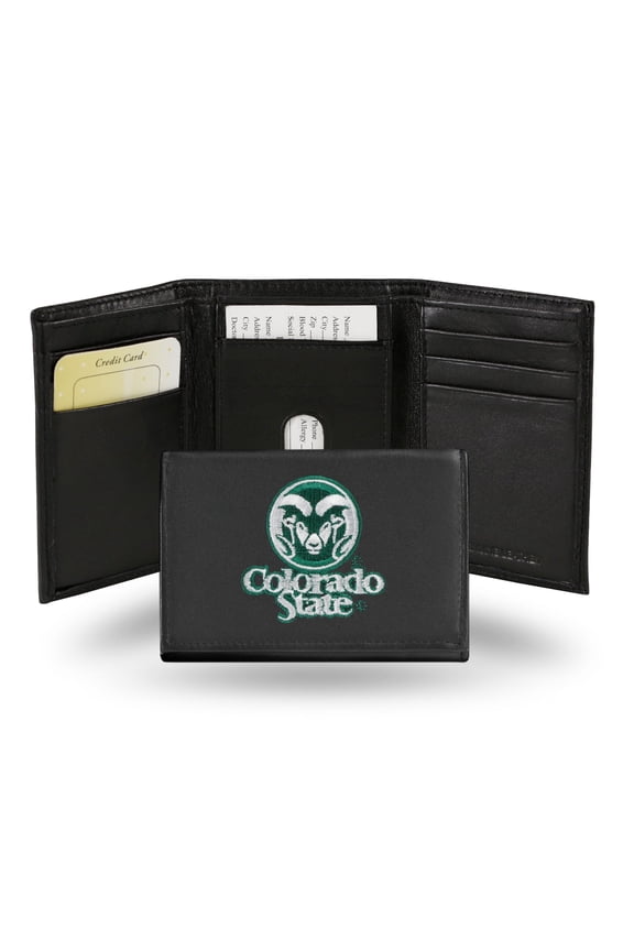 Colorado State NCAA Rams Embroidered Black Leather Trifold Wallet