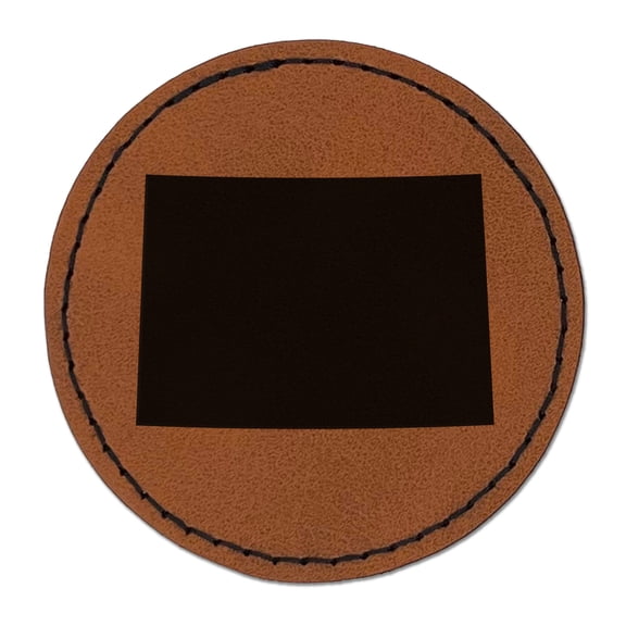 Colorado State Silhouette 2.5" Faux Leather Round Engraved Iron-On Patch - Brown