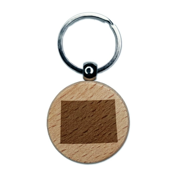 Colorado State Silhouette Round Keychain Charm Tag - Engraved Wood