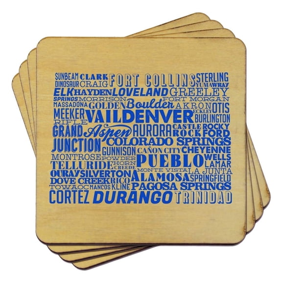 Torched Colorado State Typography Coaster (Set of 4) Drink Beer Coaster Brown