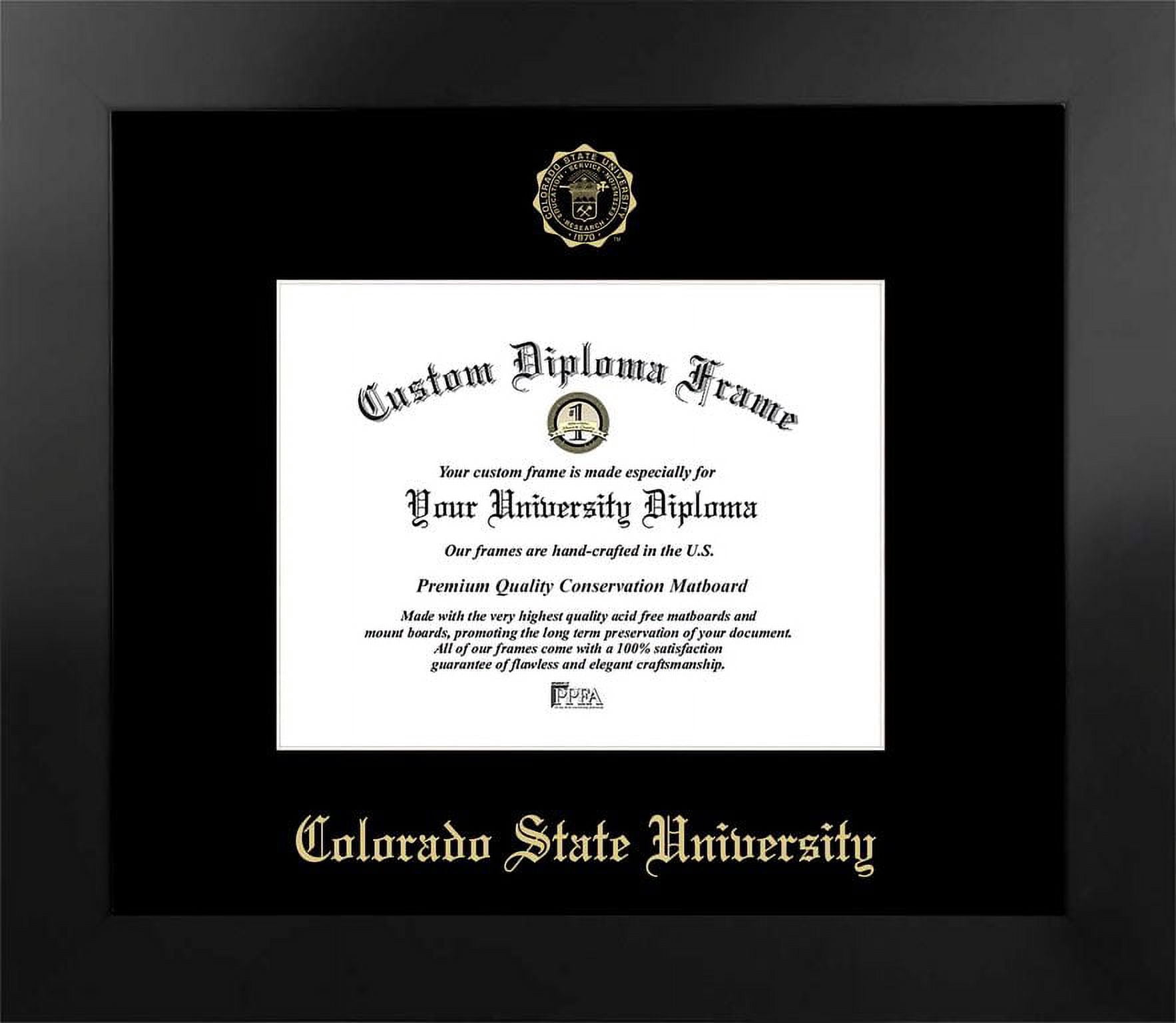Colorado State University 11w x 8.5h Manhattan Black Single Mat Gold Embossed Diploma Frame with Bonus Campus Images Lithograph (value savings at $59)