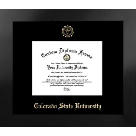 Colorado State University 11w x 8.5h Manhattan Black Single Mat Gold Embossed Diploma Frame with Bonus Campus Images Lithograph (value savings at $59)
