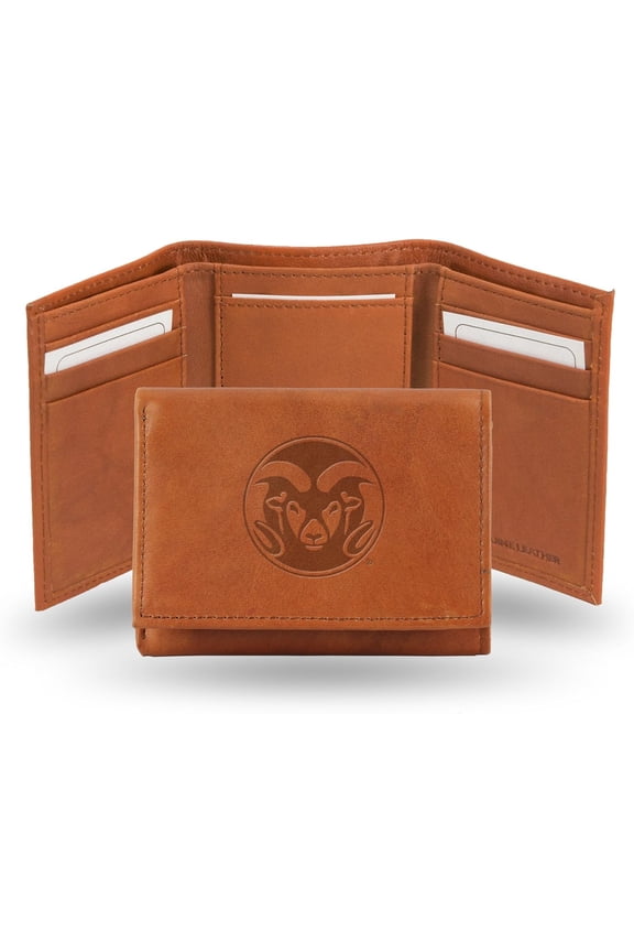 Colorado State University NCAA Rams Brown Leather Embossed Trifold Wallet